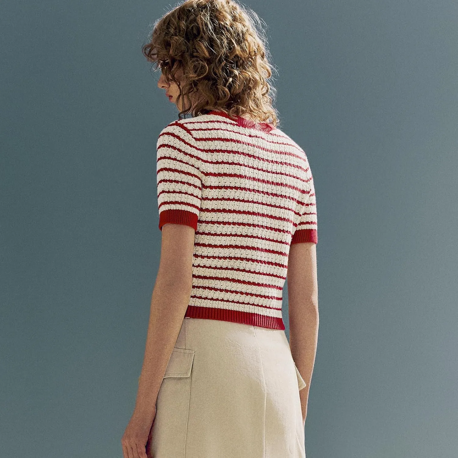 Women's Short Sleeve Sweaters Crewneck Knit Tops Casual Striped 2025 Trendy Soft Summer Blouses