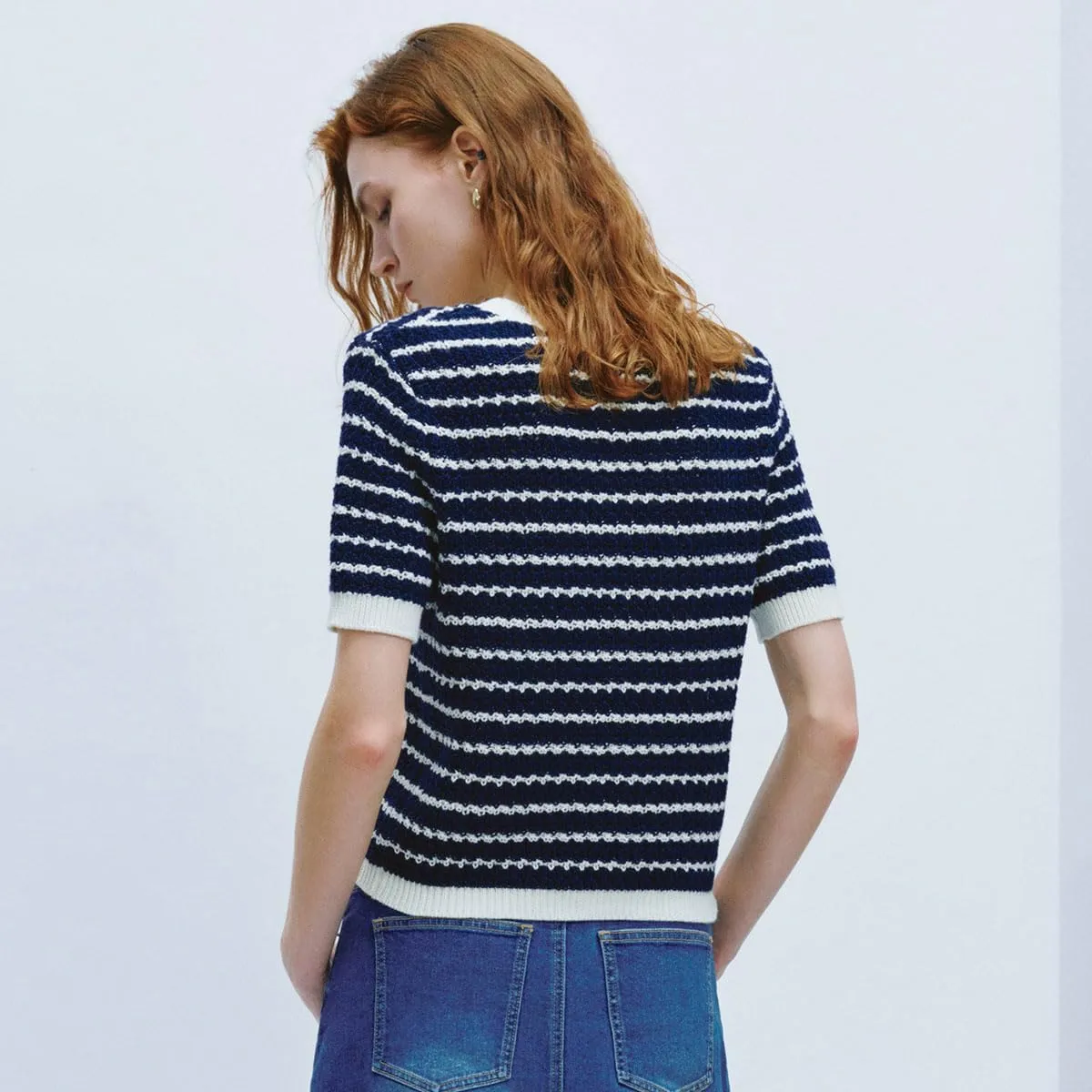 Women's Short Sleeve Sweaters Crewneck Knit Tops Casual Striped 2025 Trendy Soft Summer Blouses