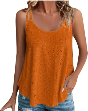 Womens Sleeveless Cami Tank Tops Eyelet Embroidery Spaghetti Strap Shirts 2025 Loose Summer Spring Outfits