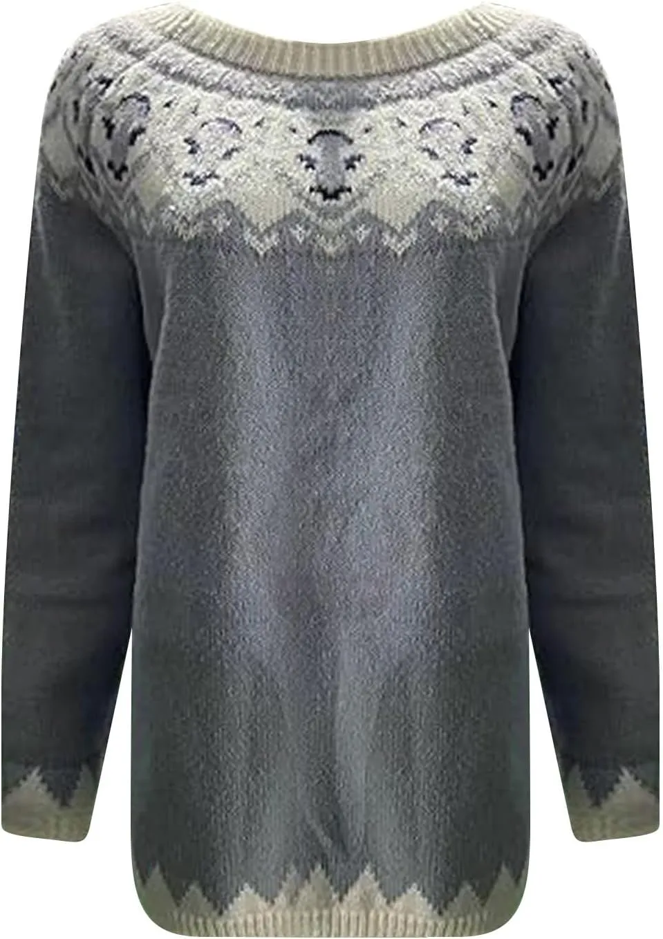 Women's Soft-Touch Fair Isle Pattern Sweater Women's Knitted Isle Print Retro Sweater Casual Loose Crewneck Long