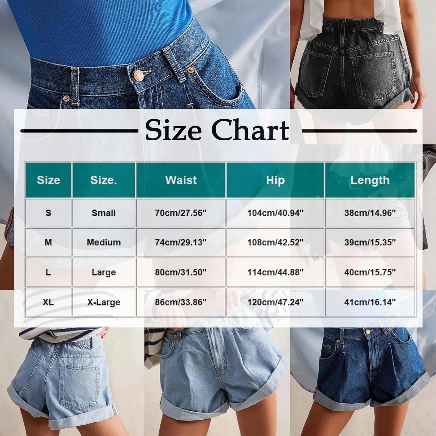 Womens Stretchy High Waisted Summer Beach Casual Trendy Rolled Hem Loose Fit Hot Short Jeans with Pockets