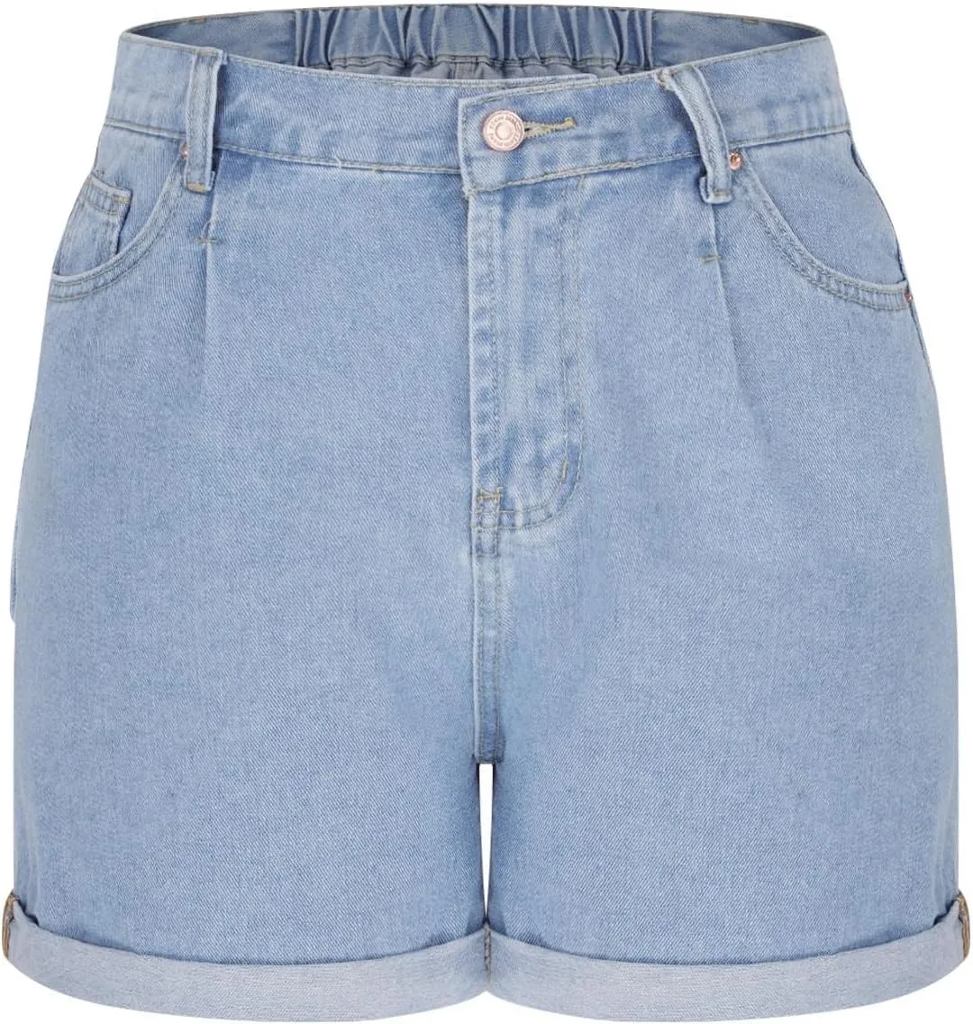 Womens Stretchy High Waisted Summer Beach Casual Trendy Rolled Hem Loose Fit Hot Short Jeans with Pockets