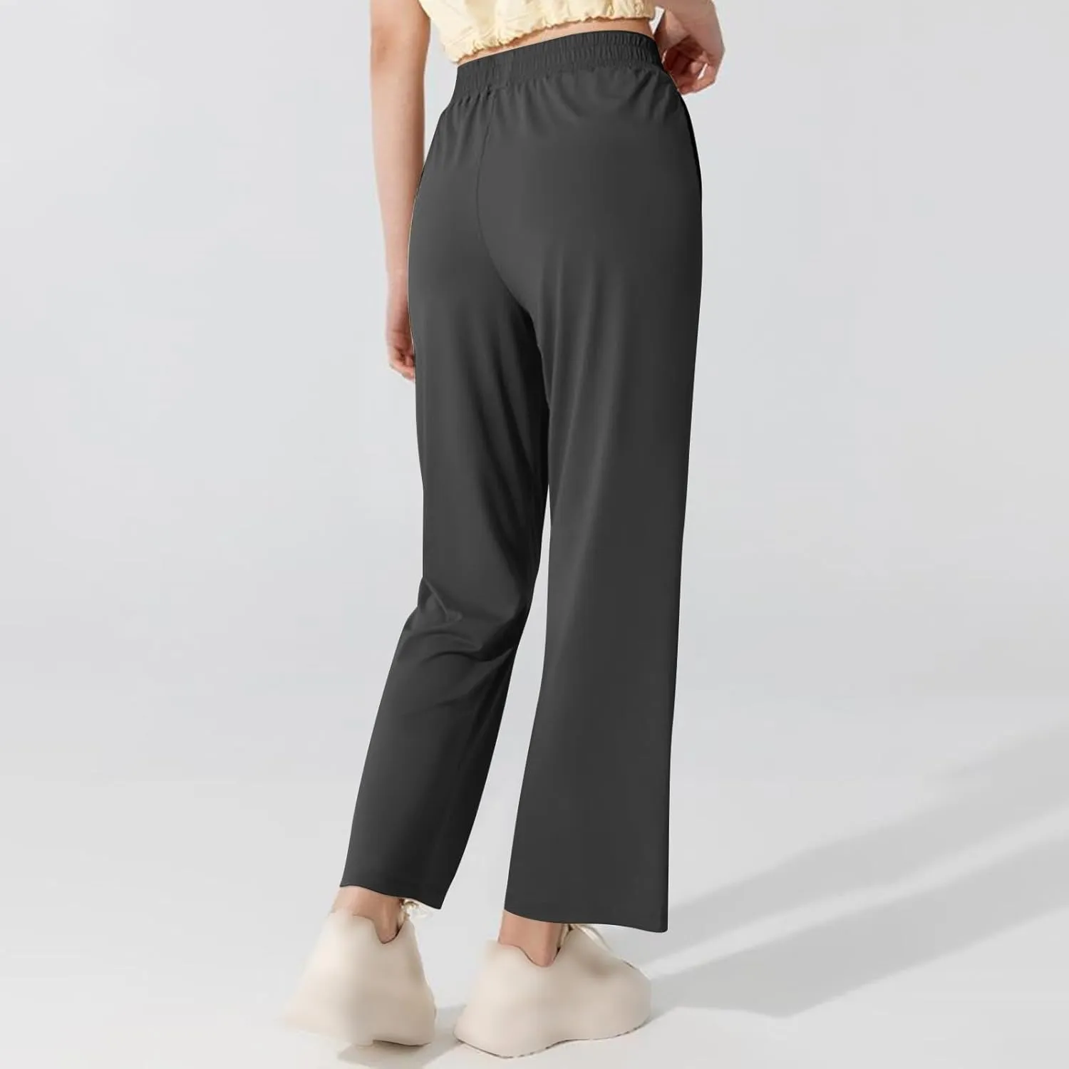 Womens Summer Athletic Pants Straight Leg Stretch Waisted Trousers with Pockets Breathable Loose Comfy Fitness Pant