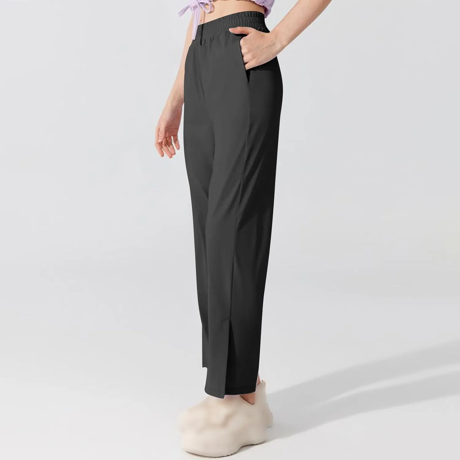 Womens Summer Athletic Pants Straight Leg Stretch Waisted Trousers with Pockets Breathable Loose Comfy Fitness Pant