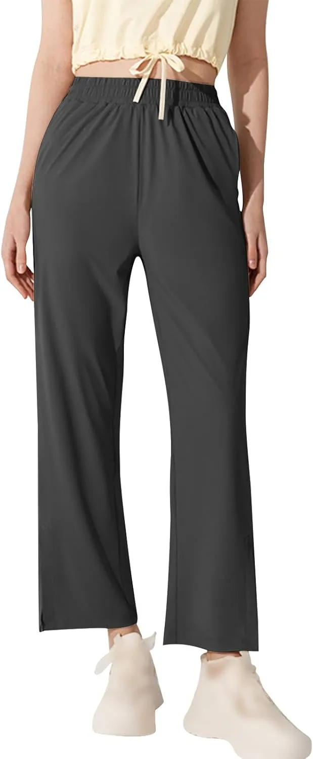 Womens Summer Athletic Pants Straight Leg Stretch Waisted Trousers with Pockets Breathable Loose Comfy Fitness Pant