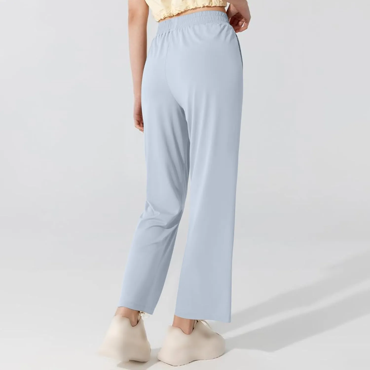 Womens Summer Athletic Pants Straight Leg Stretch Waisted Trousers with Pockets Breathable Loose Comfy Fitness Pant