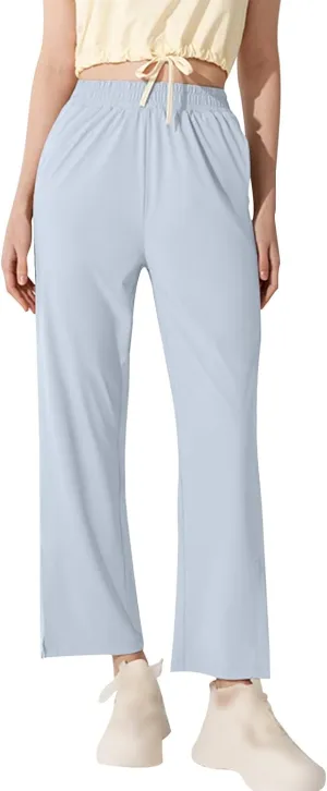 Womens Summer Athletic Pants Straight Leg Stretch Waisted Trousers with Pockets Breathable Loose Comfy Fitness Pant