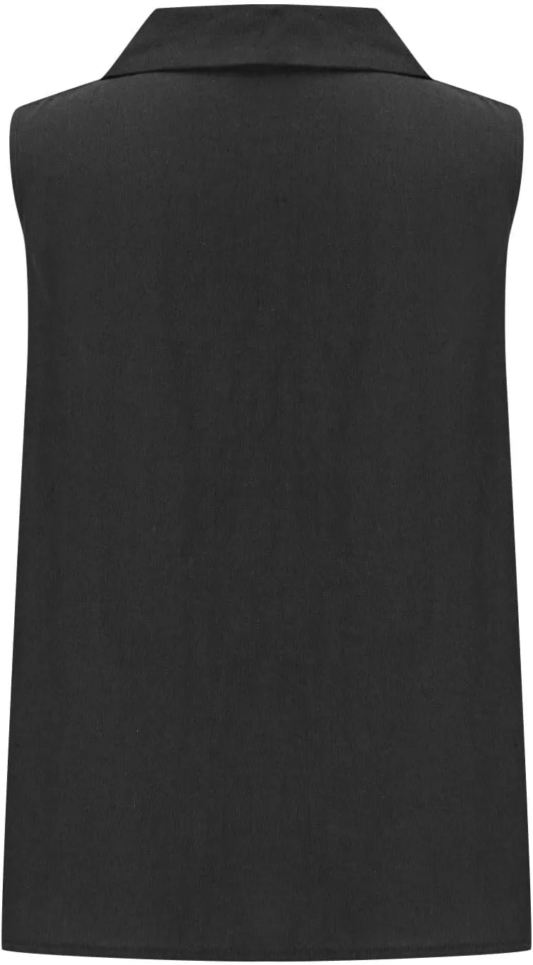 Women's Summer Sleeveless Linen Shirt Loose V Neck Collared Pullover Blouse Casual Shirts Basic Beach Tank Tops