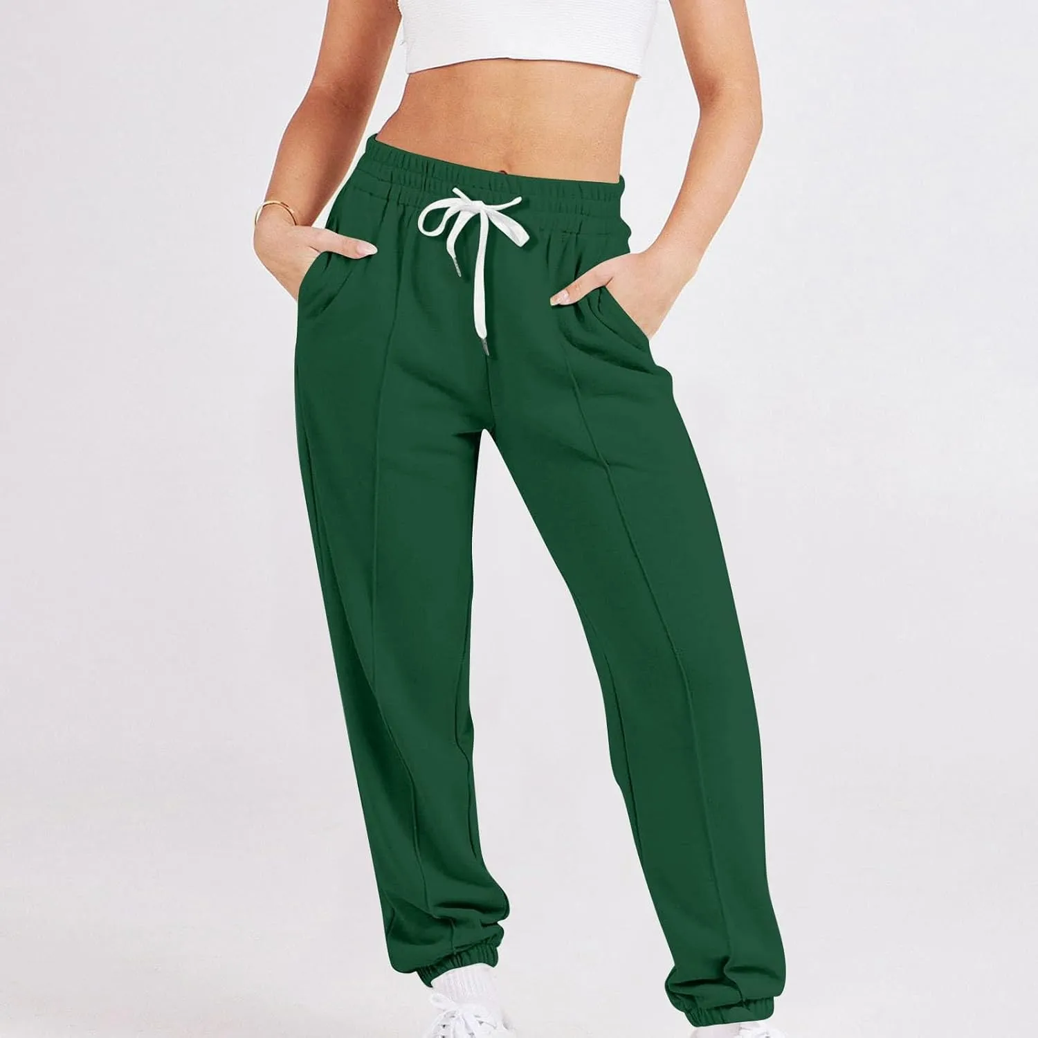 Women's Sweatpants Drawstring Cinch Bottom Yoga Joggers Lightweight Fleece Joggers Casual Cute Sweatpants with Pockets