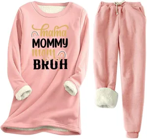 Women's Sweatsuit Outfits Warm Fleece Lined Sweatshirts Jogger Pant Comfy Crewneck Hoodie Sweatsuit Pjs Sleepwear