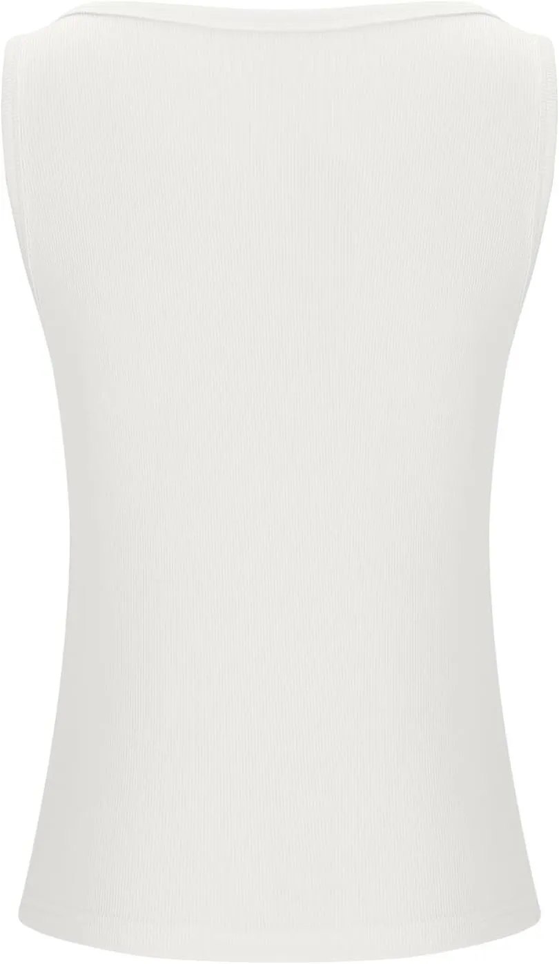 Womens Tank Top Casual Knitted Solid Color V Neck Sleeveless Summer Tank Tops Trendy Sexy Slim Summer Outfits 2025