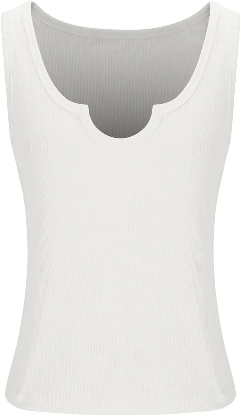 Womens Tank Top Casual Knitted Solid Color V Neck Sleeveless Summer Tank Tops Trendy Sexy Slim Summer Outfits 2025