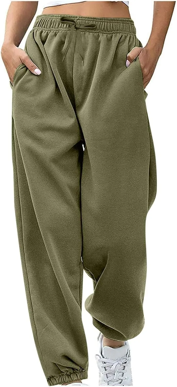 Women's Warm Sherpa Lined Athletic Sweatpants Jogger Fleece Pants Baggy Solid Sweatpants