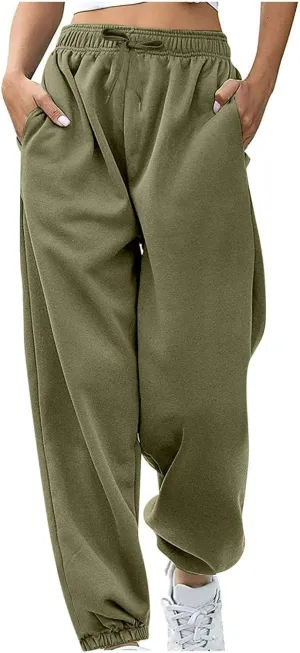 Women's Warm Sherpa Lined Athletic Sweatpants Jogger Fleece Pants Baggy Solid Sweatpants