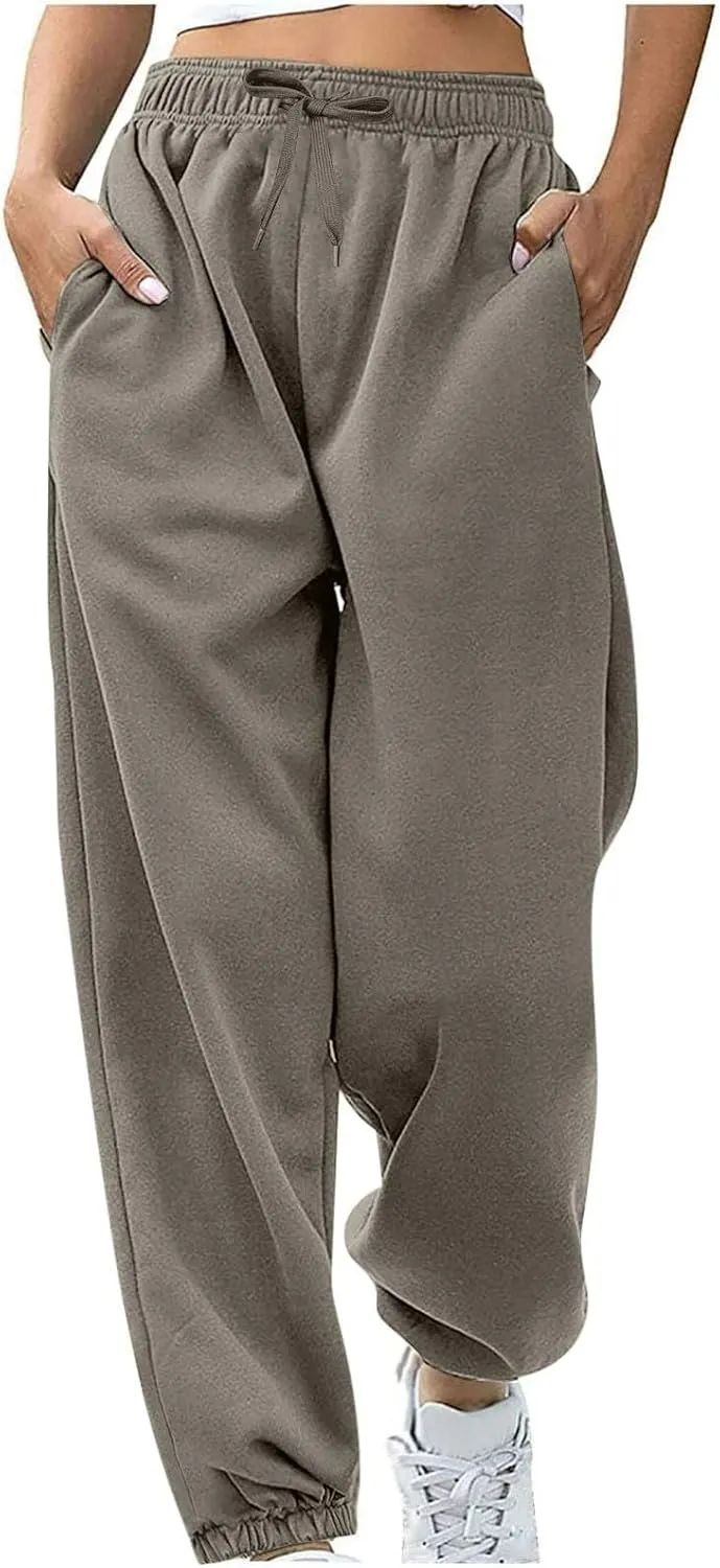 Women's Warm Sherpa Lined Athletic Sweatpants Jogger Fleece Pants Baggy Solid Sweatpants