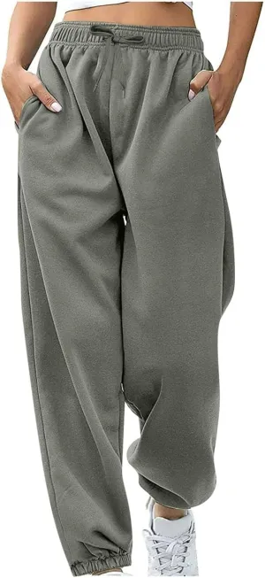 Women's Warm Sherpa Lined Athletic Sweatpants Jogger Fleece Pants Baggy Solid Sweatpants