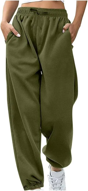 Women's Warm Sherpa Lined Athletic Sweatpants Jogger Fleece Pants Baggy Solid Sweatpants