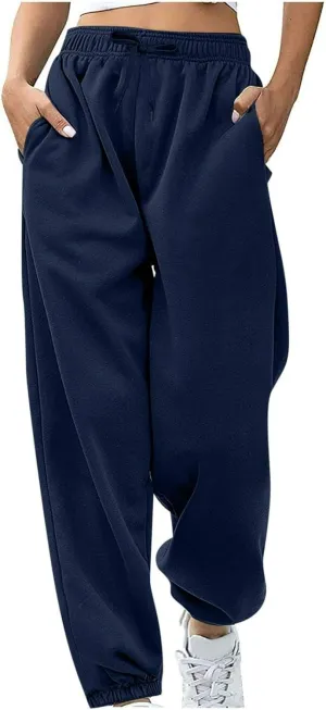 Women's Warm Sherpa Lined Athletic Sweatpants Jogger Fleece Pants Baggy Solid Sweatpants