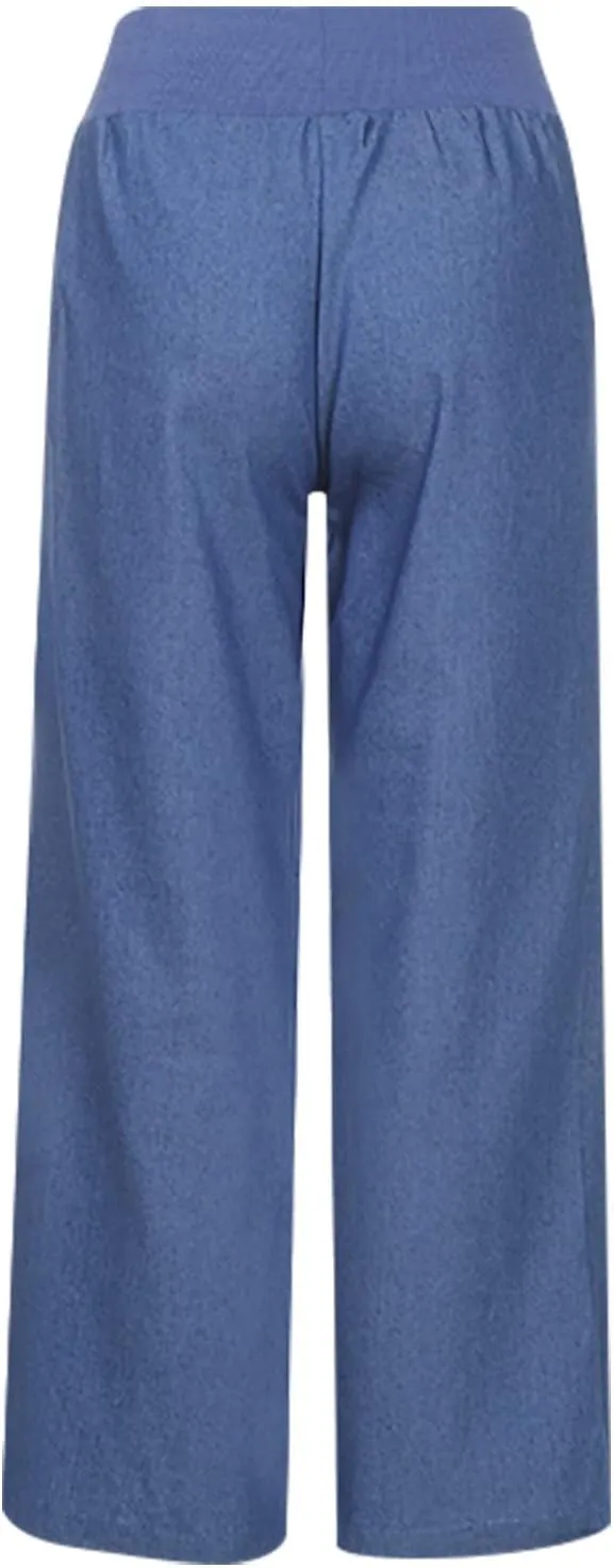 Womens Wide Leg Faux Denim Jeans Stretchy Pull On Baggy High Waisted Trendy Jeans Straight Casual Pants