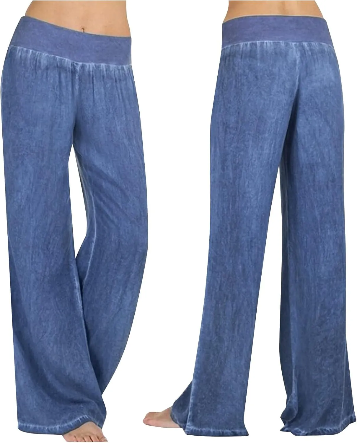 Womens Wide Leg Faux Denim Jeans Stretchy Pull On Baggy High Waisted Trendy Jeans Straight Casual Pants