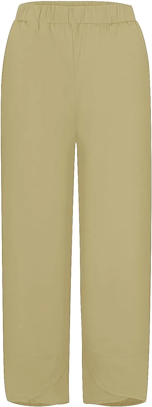 Womens Wide Leg Pants Casual Loose Elastic Waist Solid Color Comfy Palazzo Loungewear Baggy Sweatpants with Pockets