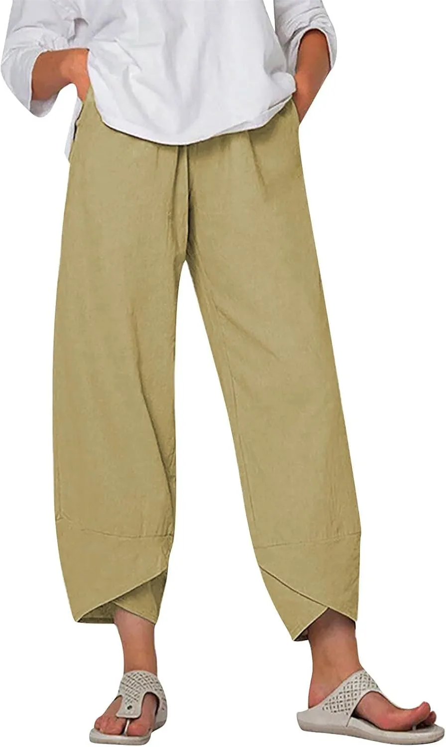 Womens Wide Leg Pants Casual Loose Elastic Waist Solid Color Comfy Palazzo Loungewear Baggy Sweatpants with Pockets