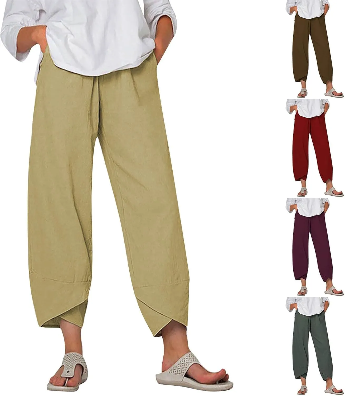 Womens Wide Leg Pants Casual Loose Elastic Waist Solid Color Comfy Palazzo Loungewear Baggy Sweatpants with Pockets