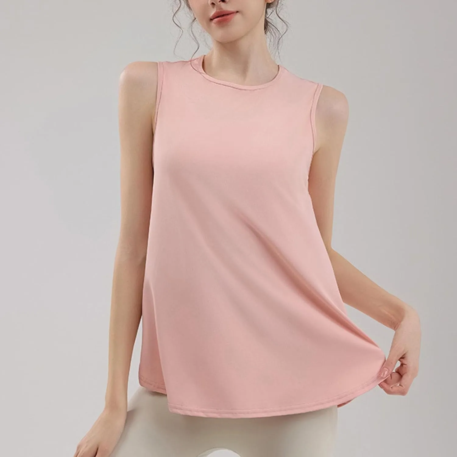 Workout Tank Tops for Women Loose Fit Hem Sleeveless Tanks Trendy Yoga Athletic Outfits Outdoor Sport Clothes