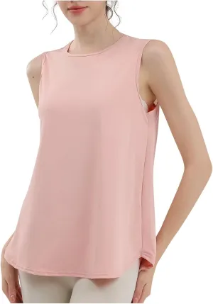 Workout Tank Tops for Women Loose Fit Hem Sleeveless Tanks Trendy Yoga Athletic Outfits Outdoor Sport Clothes