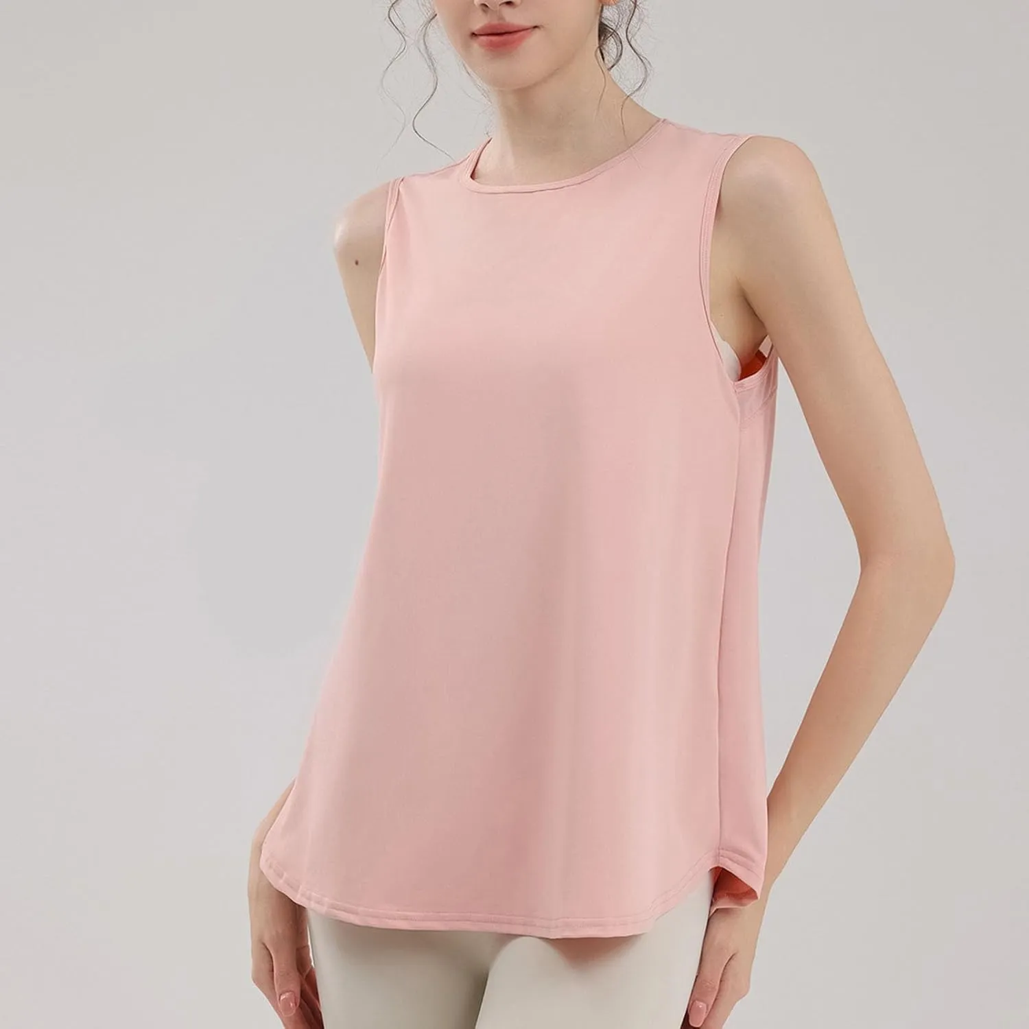 Workout Tank Tops for Women Loose Fit Hem Sleeveless Tanks Trendy Yoga Athletic Outfits Outdoor Sport Clothes