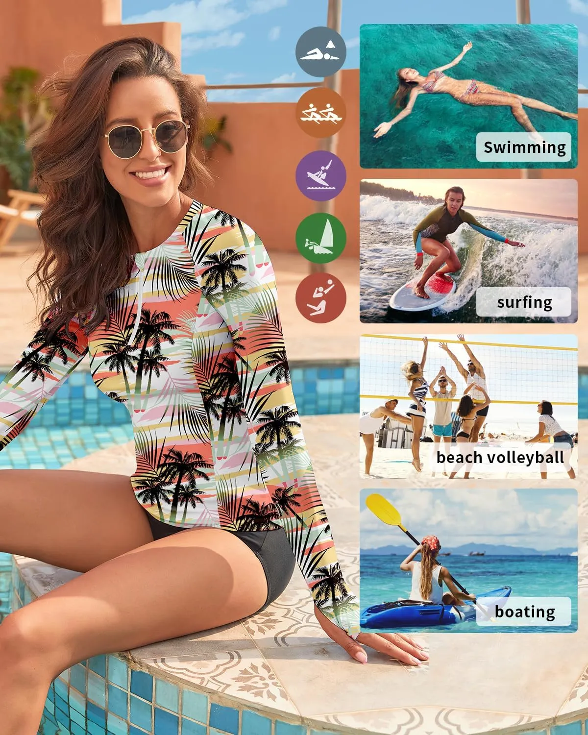 WOWENY Women's Rash Guard UPF 50  Long Sleeve Swim Shirts Thumb Holes UV Sun Protection Bathing Suit Swimsuit No Bottoms&Bras