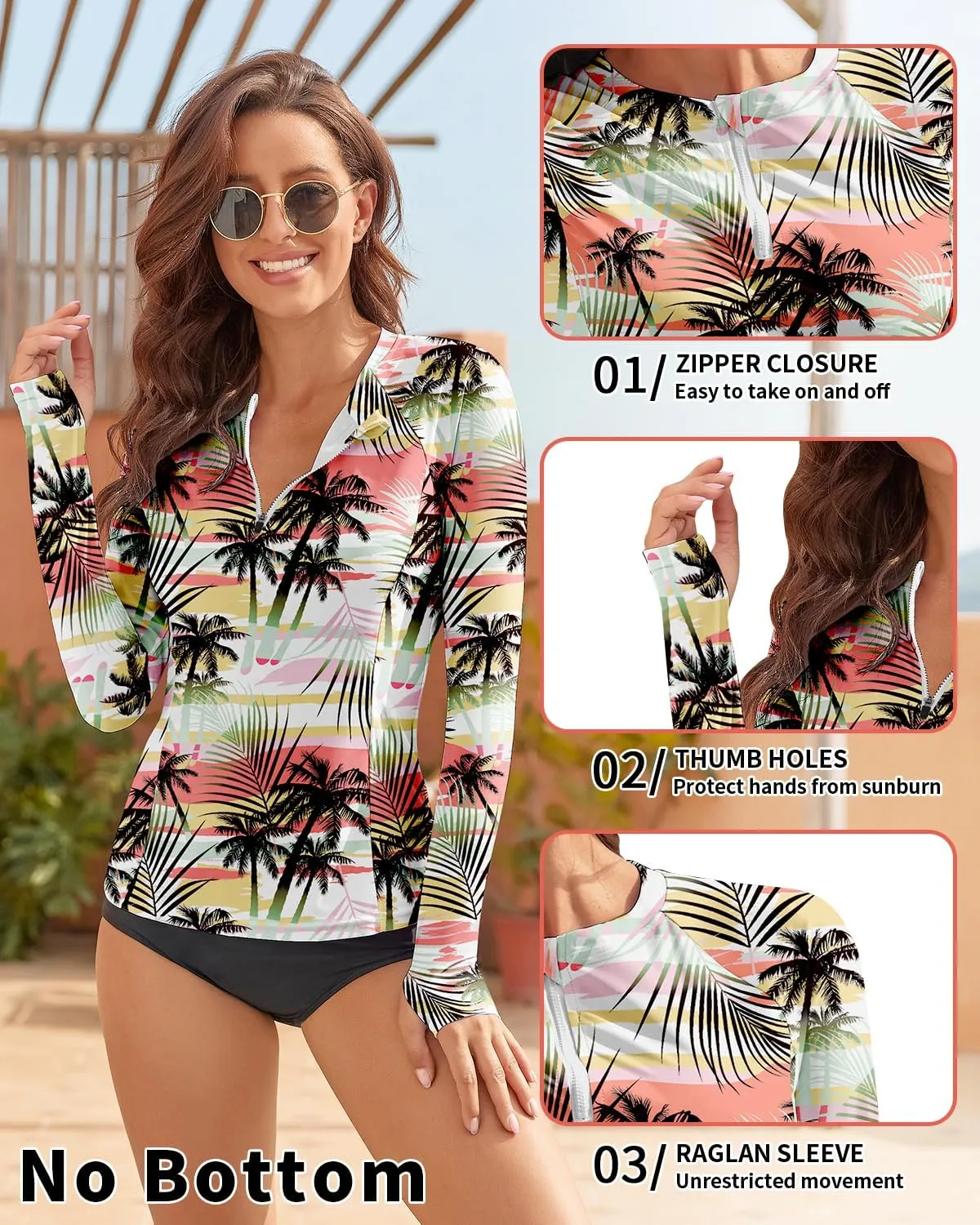 WOWENY Women's Rash Guard UPF 50  Long Sleeve Swim Shirts Thumb Holes UV Sun Protection Bathing Suit Swimsuit No Bottoms&Bras