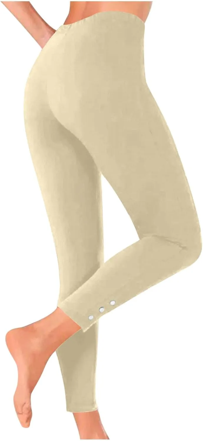 Xiaojmake Cinched Ankle Leggings with Button Accents Tummy Control High Waist Yoga Pants Athletic Yoga Leggings Loungewear