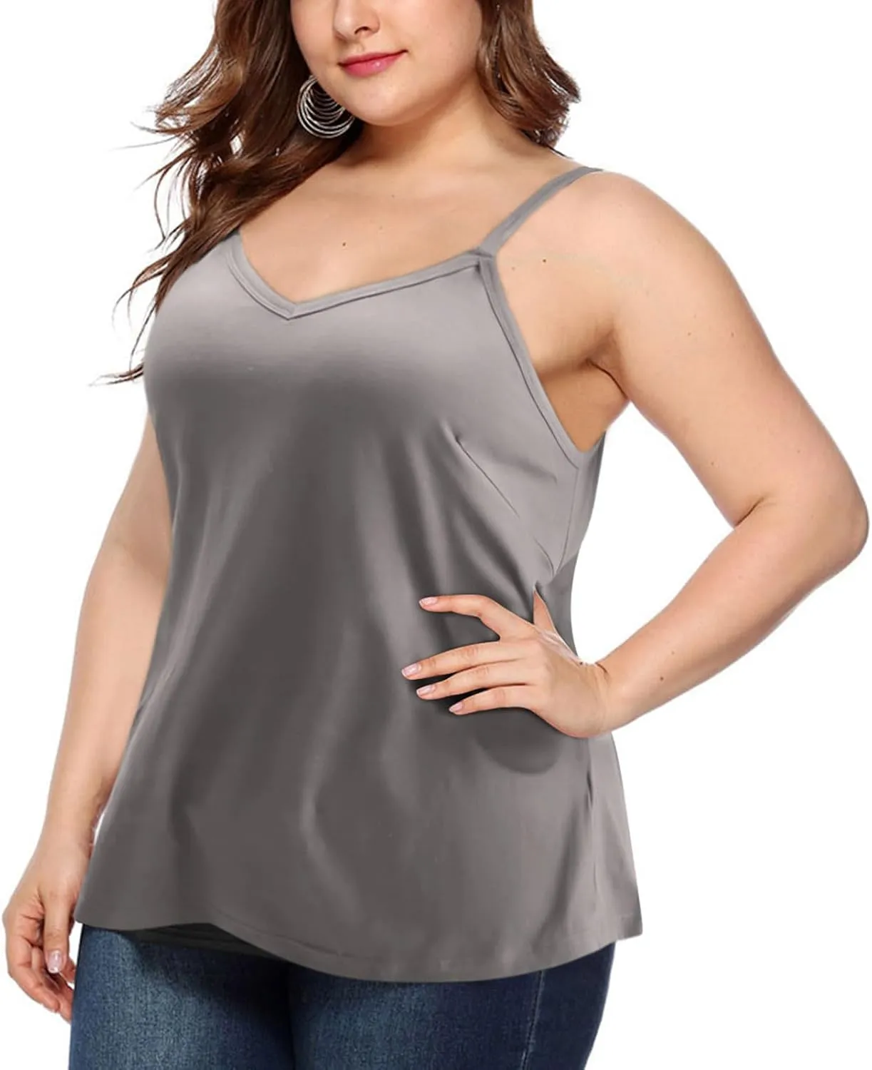 Xiaojmake Women Silk Satin Tank Tops Plus Size 2025 V Neck Adjustable Spaghetti Strap Sleeveless Camisole Summer Basic Shirt