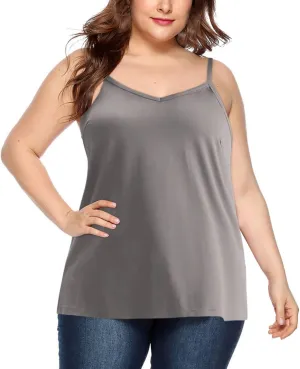 Xiaojmake Women Silk Satin Tank Tops Plus Size 2025 V Neck Adjustable Spaghetti Strap Sleeveless Camisole Summer Basic Shirt
