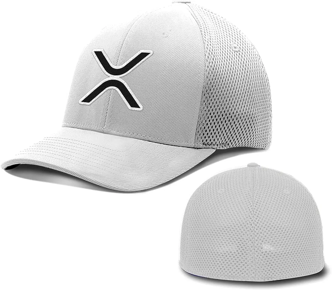 XRP Logo Hat Fitted Flexfit Hats Crypto Baseball Cap Ultrafibre Breathable Mesh Side for Casual Wear