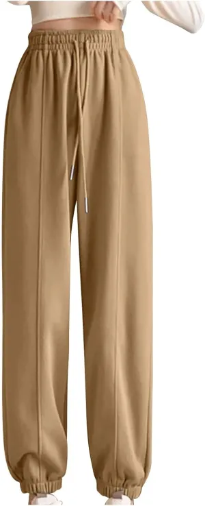 XUNRYAN Sweatpants Women Joggers with Pockets Fleece Lined Lounge Yoga Pants Wide Leg Trousers Winter Warm Loungewear