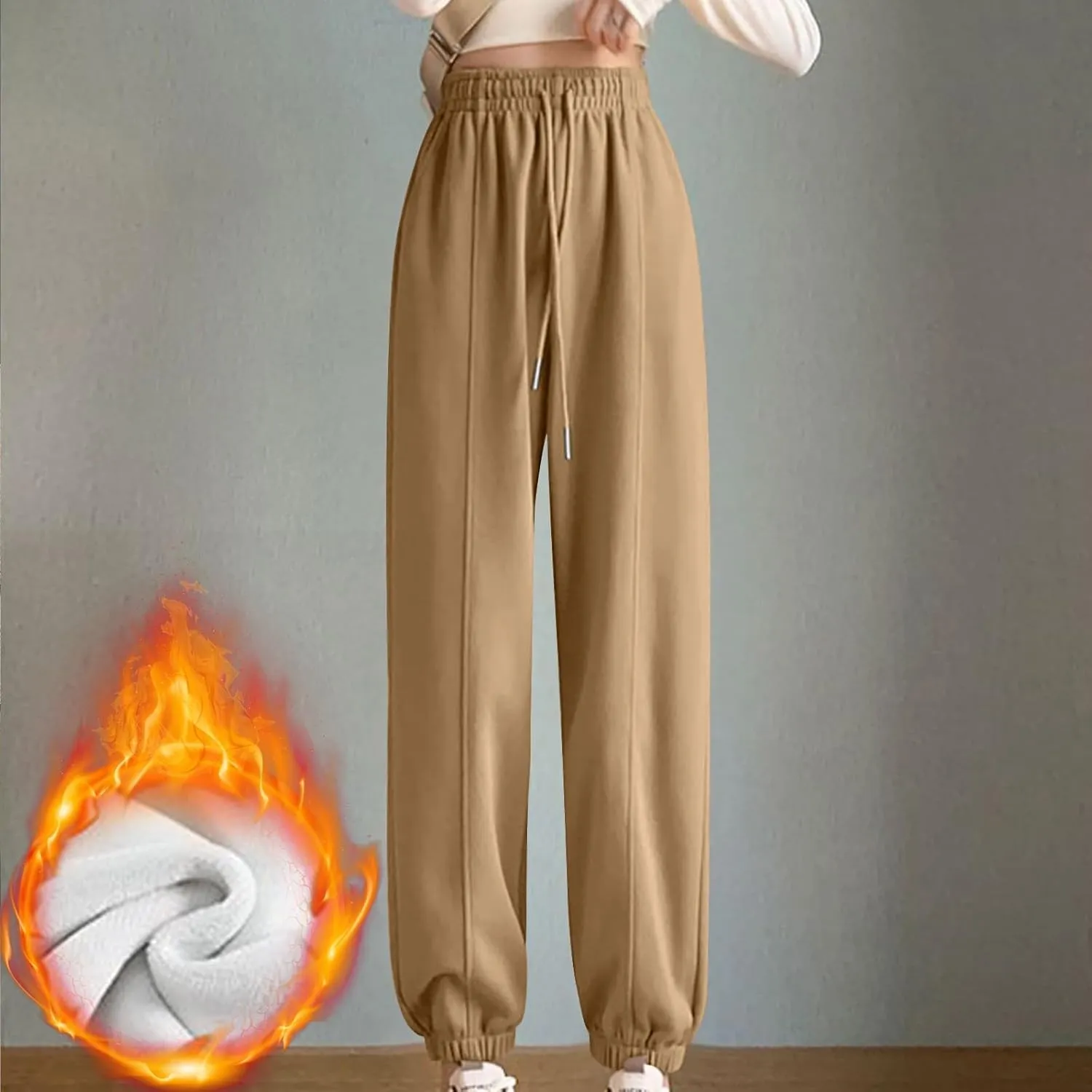 XUNRYAN Sweatpants Women Joggers with Pockets Fleece Lined Lounge Yoga Pants Wide Leg Trousers Winter Warm Loungewear