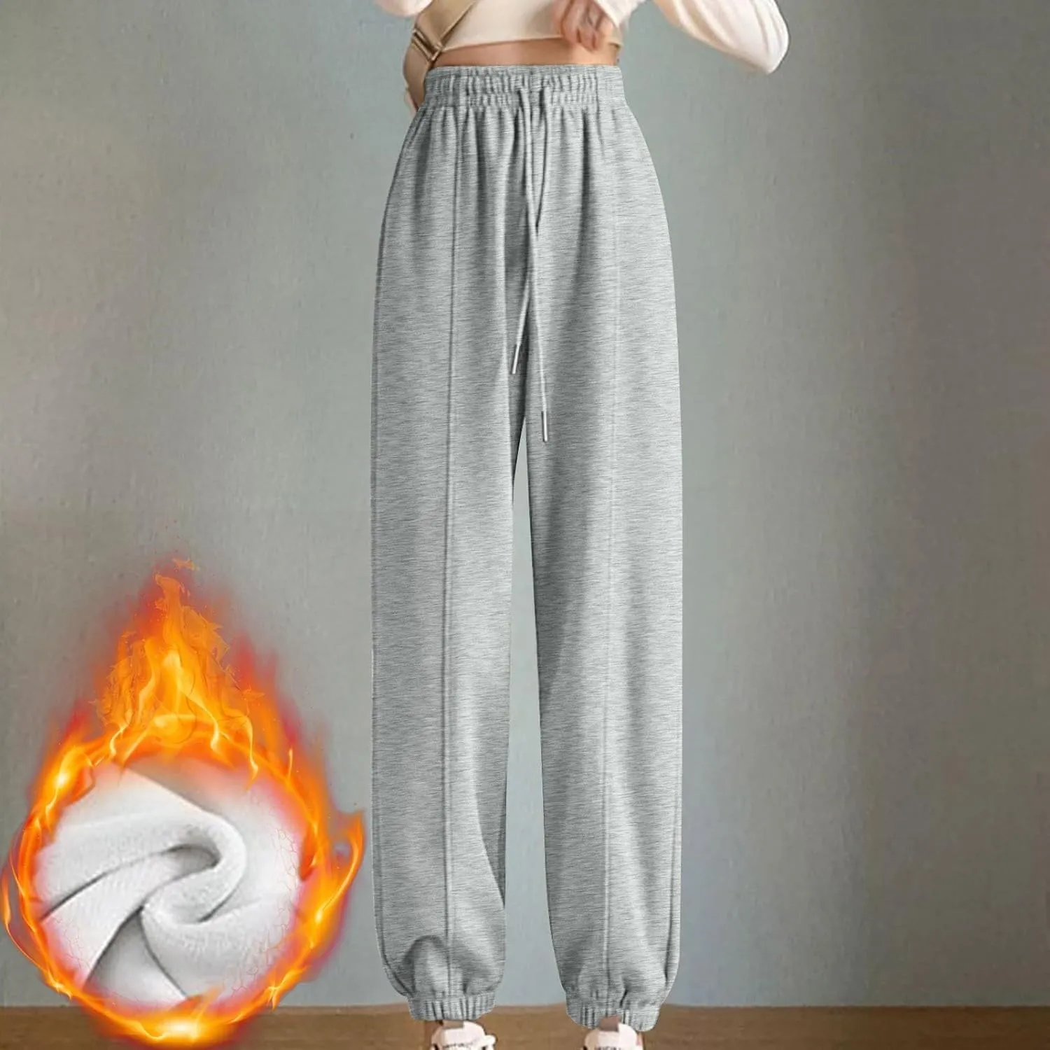 XUNRYAN Sweatpants Women Joggers with Pockets Fleece Lined Lounge Yoga Pants Wide Leg Trousers Winter Warm Loungewear