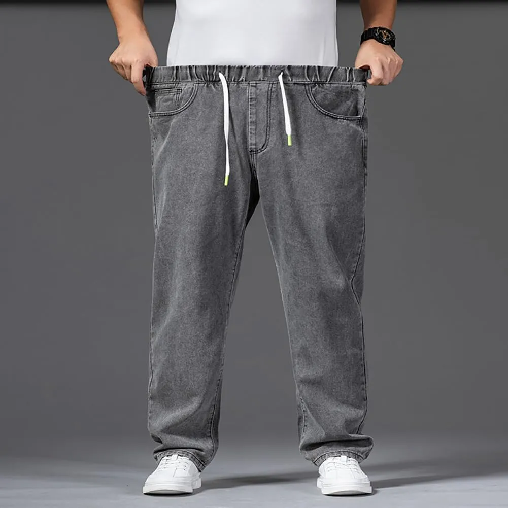 XYGJZ Men's Baggy Jeans Loose Fit Casual Elastic Waist Straight Leg Denim Trousers