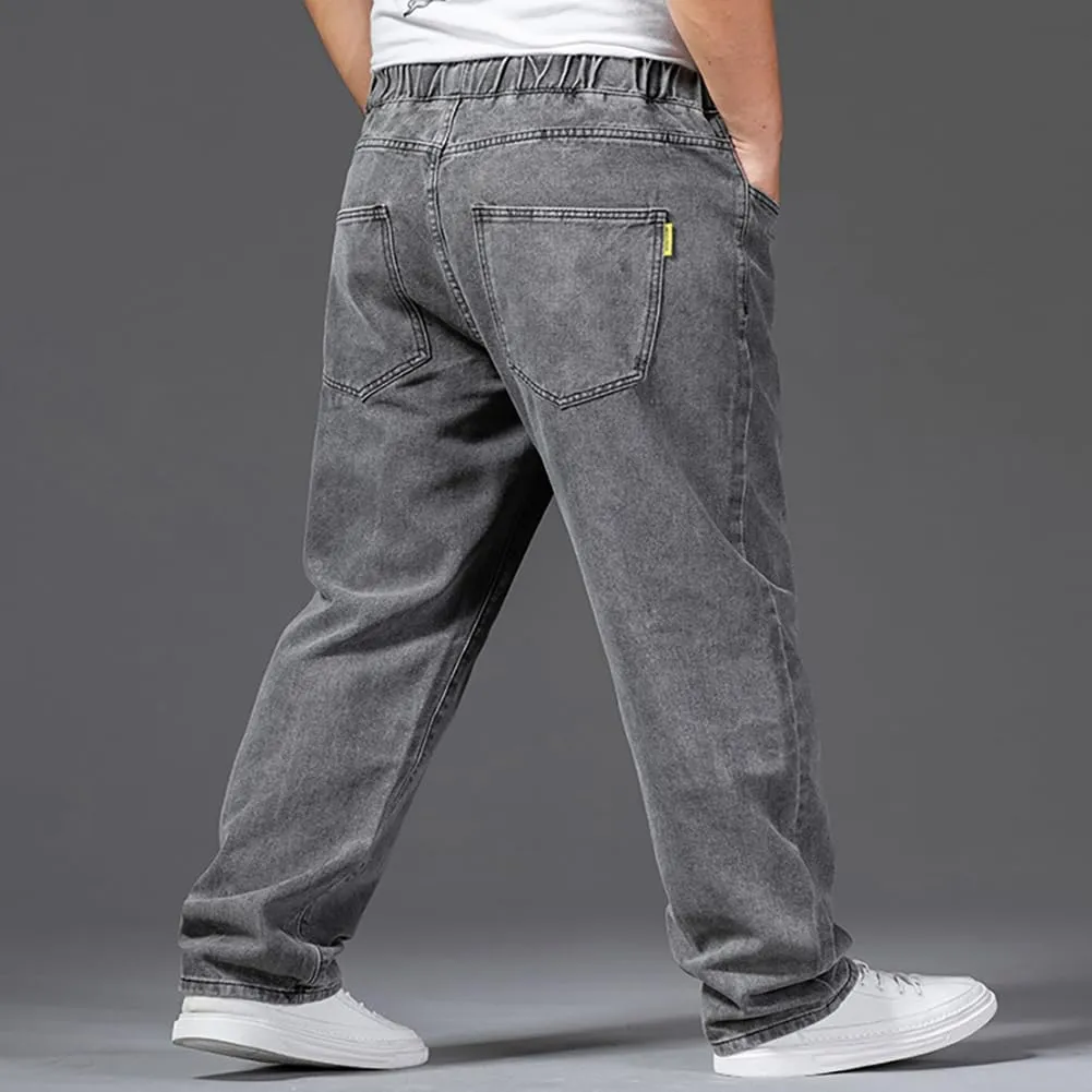 XYGJZ Men's Baggy Jeans Loose Fit Casual Elastic Waist Straight Leg Denim Trousers