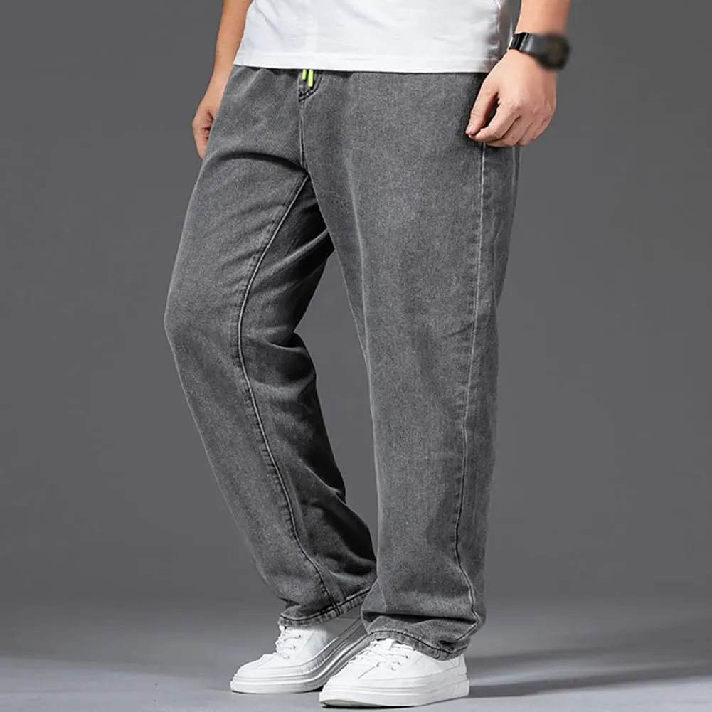XYGJZ Men's Baggy Jeans Loose Fit Casual Elastic Waist Straight Leg Denim Trousers