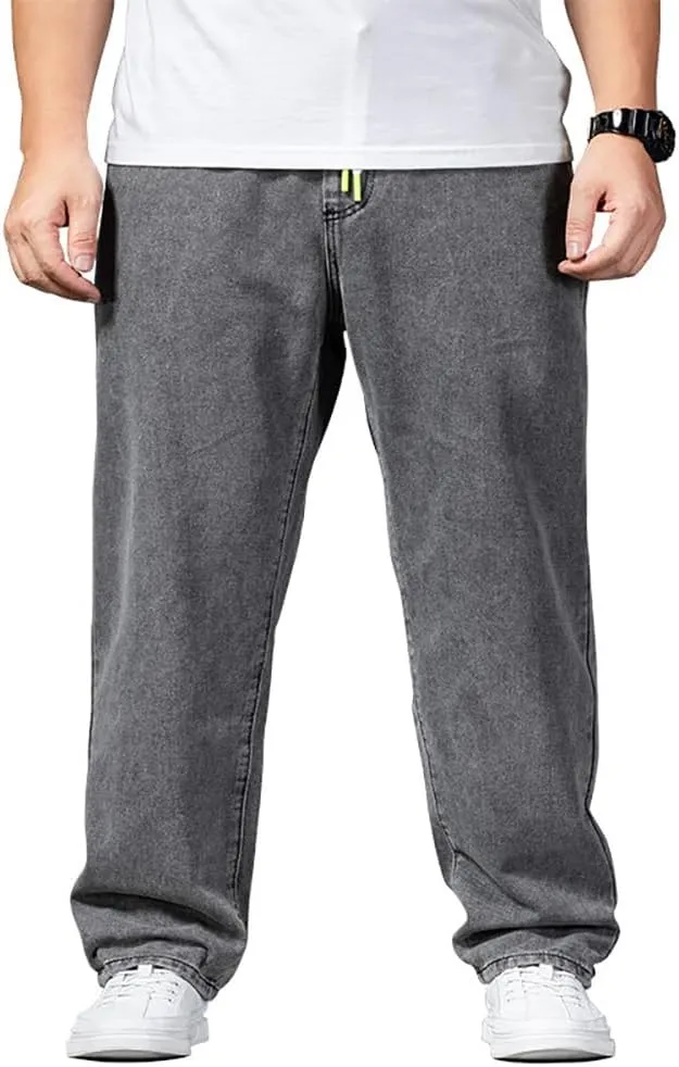 XYGJZ Men's Baggy Jeans Loose Fit Casual Elastic Waist Straight Leg Denim Trousers