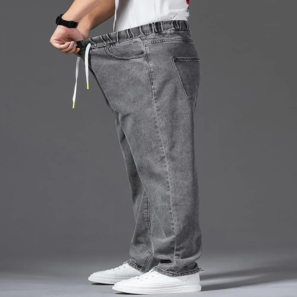 XYGJZ Men's Baggy Jeans Loose Fit Casual Elastic Waist Straight Leg Denim Trousers