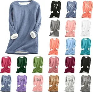 YRAETENM Fleece Sweatshirts for Women Winter Warm Sherpa Lined Crewneck Pullover Loungewear Soft Comfy Long Sleeve Tunic Tops