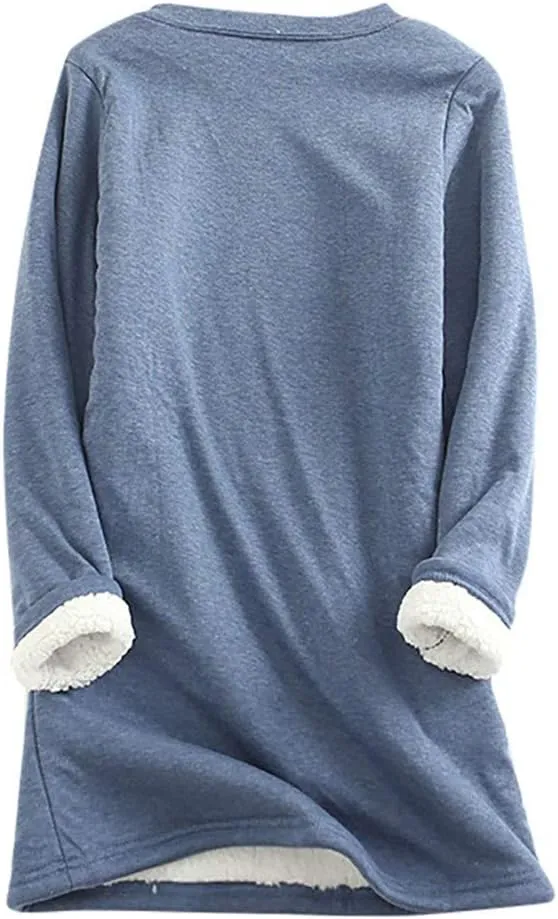 YRAETENM Fleece Sweatshirts for Women Winter Warm Sherpa Lined Crewneck Pullover Loungewear Soft Comfy Long Sleeve Tunic Tops