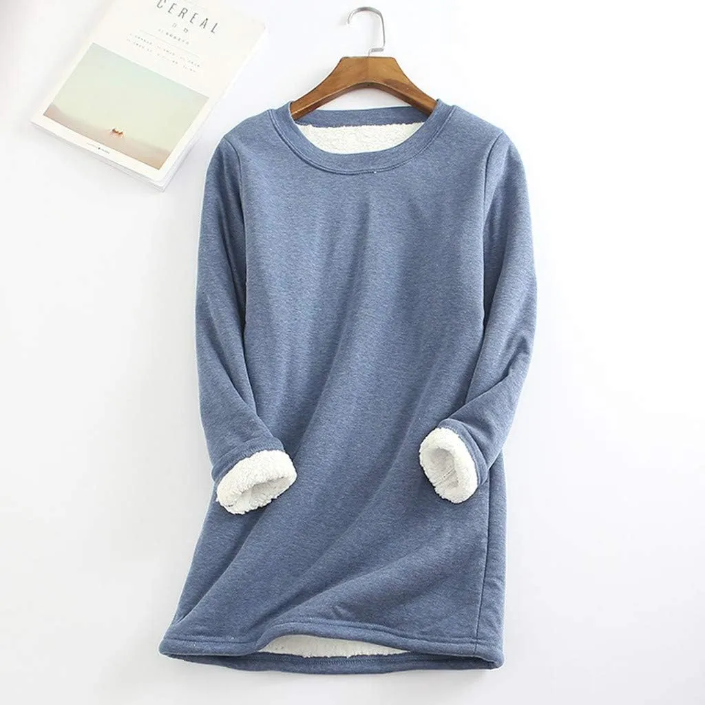 YRAETENM Fleece Sweatshirts for Women Winter Warm Sherpa Lined Crewneck Pullover Loungewear Soft Comfy Long Sleeve Tunic Tops
