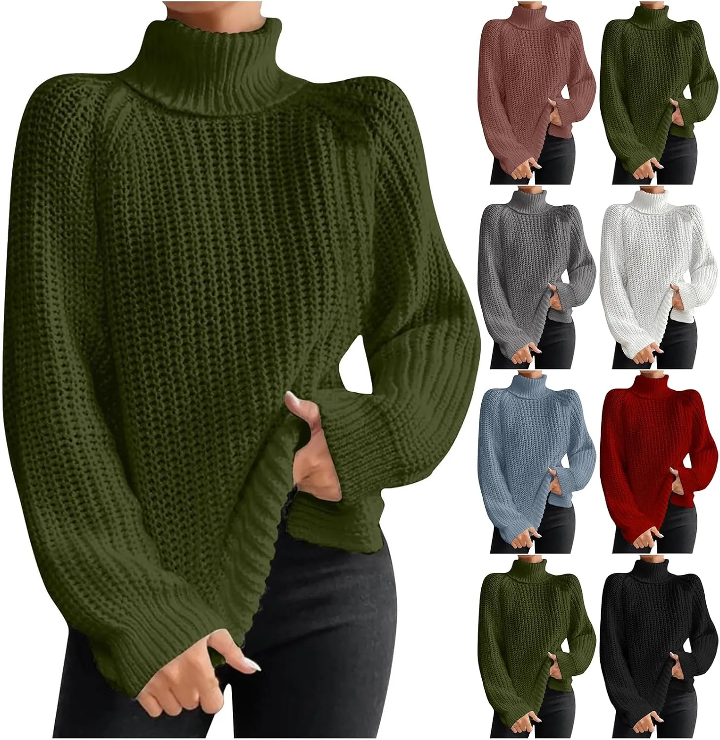 ZWRXW Turtleneck Sweater for Women Classic Oversized Chunky Knit Warm Pullover Fall Winter Ribbed Solid Color Jumper Tops