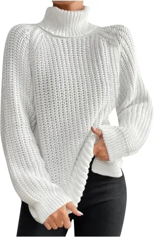 ZWRXW Turtleneck Sweater for Women Classic Oversized Chunky Knit Warm Pullover Fall Winter Ribbed Solid Color Jumper Tops