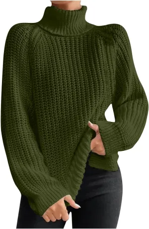 ZWRXW Turtleneck Sweater for Women Classic Oversized Chunky Knit Warm Pullover Fall Winter Ribbed Solid Color Jumper Tops